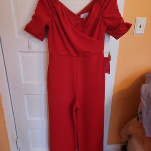 COPY - Badgley Mischka Belle Mia Red Ruched Crossover Neckline Wide Leg Jumpsuit